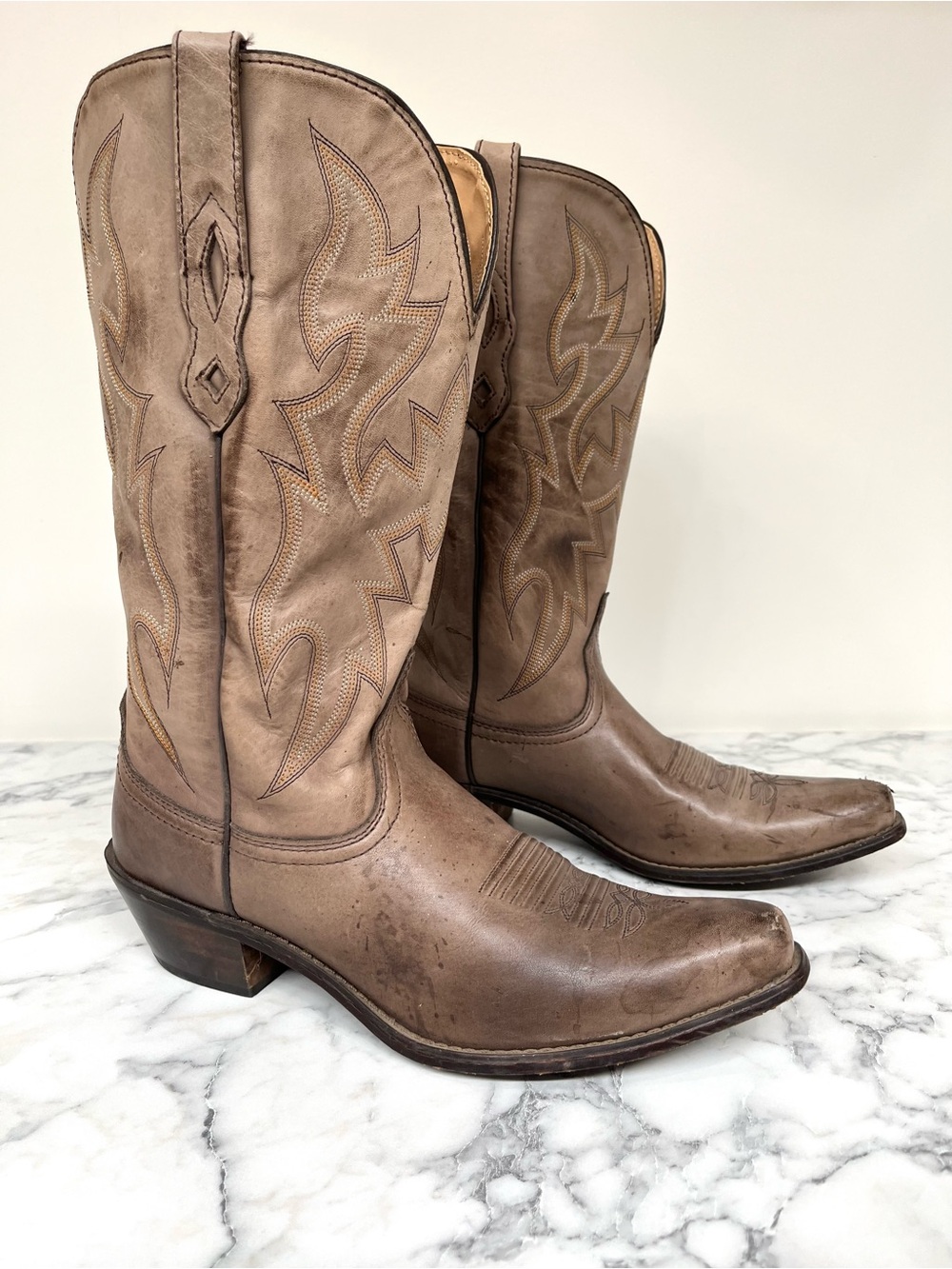 Vintage Nocona NL1601 Women's DeerTanned Cowboy Snip Toed Tan Western Boots 9B